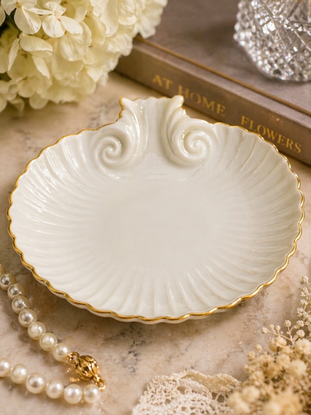 Vintage Lenox Seashell Dish 24K Gold Trim USA Porcelain Trinket Ring Holder